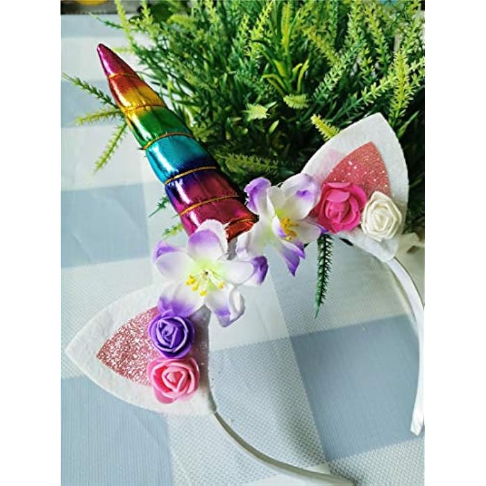 HIDOLL Unicorn Horn Headband Flower Ears Headband Rainbow Color Different Design for Girl Party Birthday Cosplay Festivals (MUTI) - Image 5